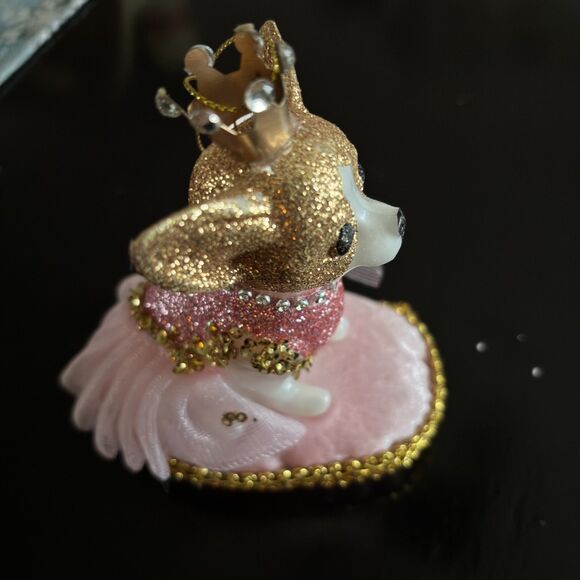 Pink Glitter Princess Chihuahua Velour Pillow Holiday Tree Ornaments 6"H - Picture 3 of 3